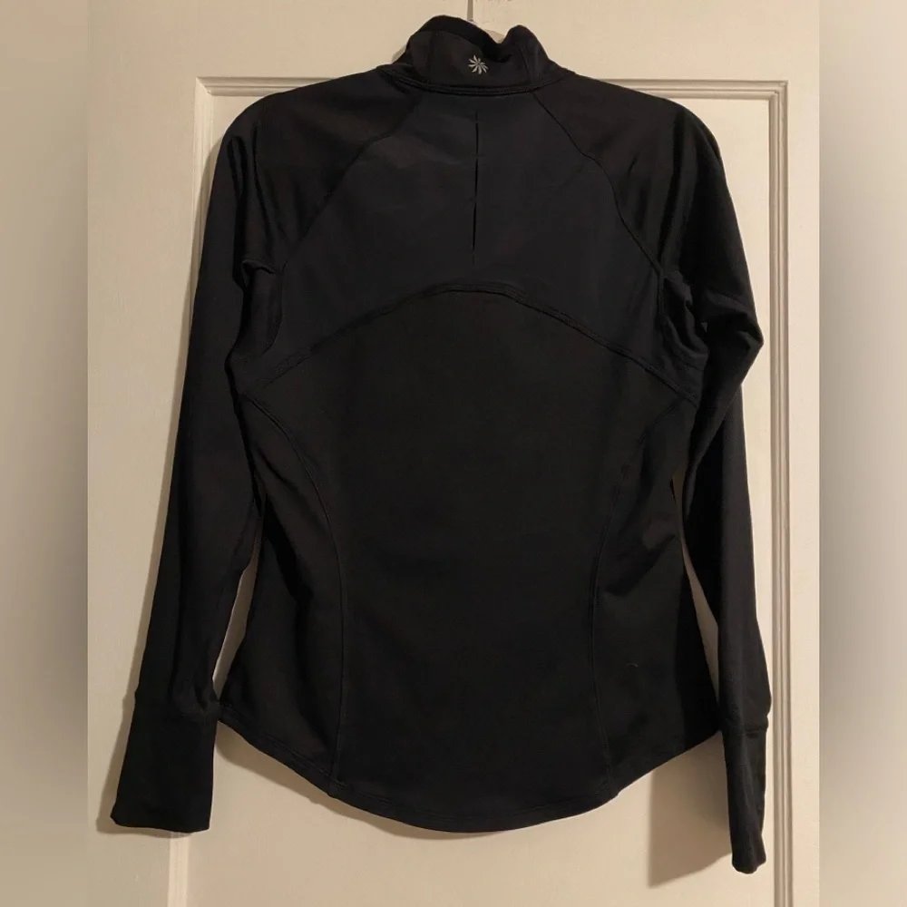 Athleta Plush Tech Mesh Detail Black Athletic 1/2 Zip Pullover Jacket Black Sz S